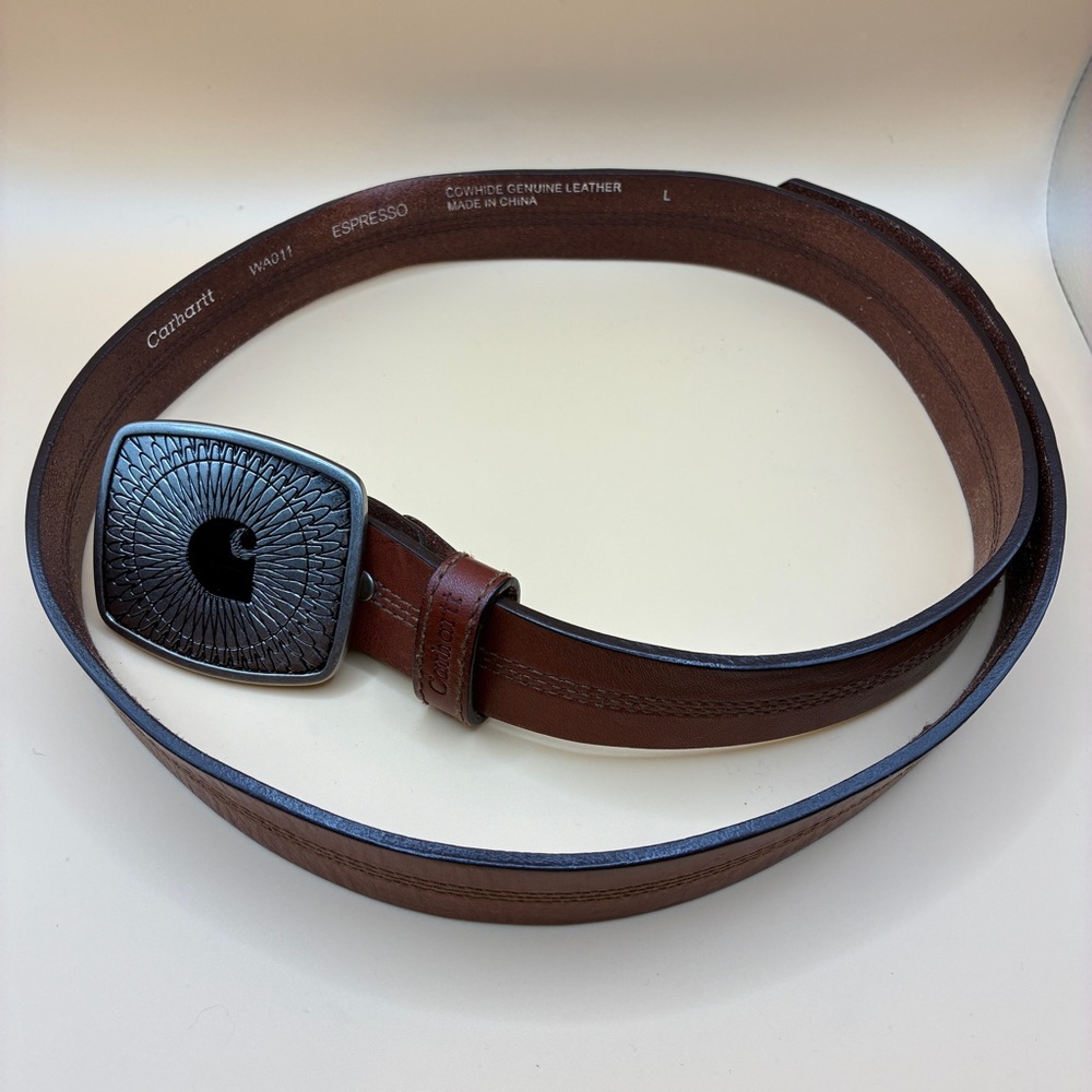 Carhartt Leather Belt Large Cowhide Espresso Western Buckle Workwear Cowgirl